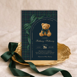 Luxury Polo Plaid Teddy Bear Boy Baby Shower Inbjudningar