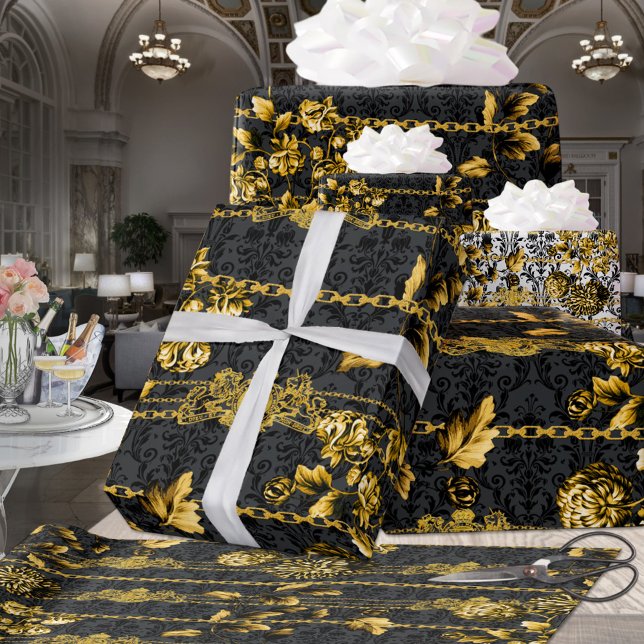 Luxury Posh för Guld-kedjorna i Svarta & Guld Acan Presentpapper (Skapare uppladdad)