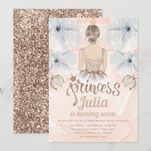 Luxury Princess Födelsedagsfest Beige glitter Inbjudningar