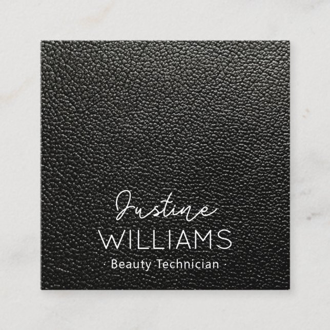 Luxury professionell Simple Black Leather Fyrkantigt Visitkort (Framsida)