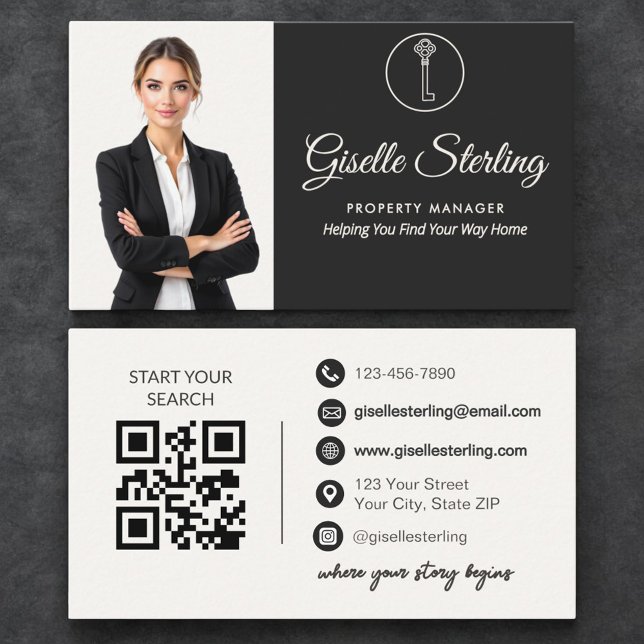 Luxury Property Manager Neutral Photo QR Code  Visitkort (Skapare uppladdad)