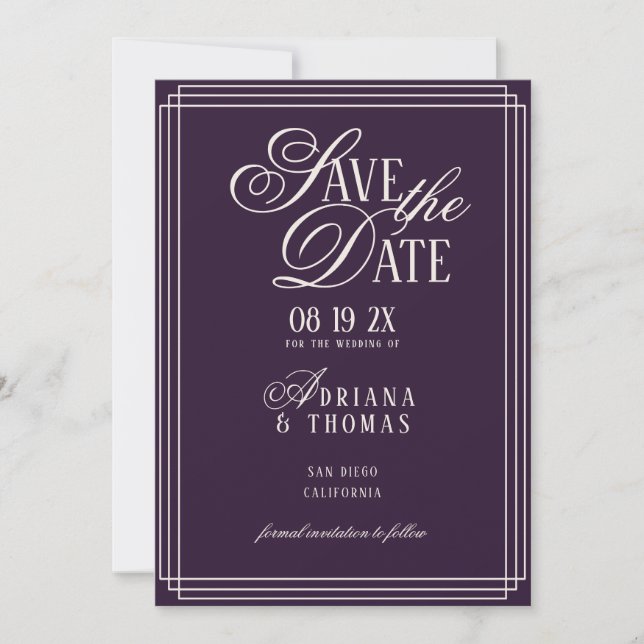 Luxury Purple Calligraphy Wedding Spara Datumet (Framsida)