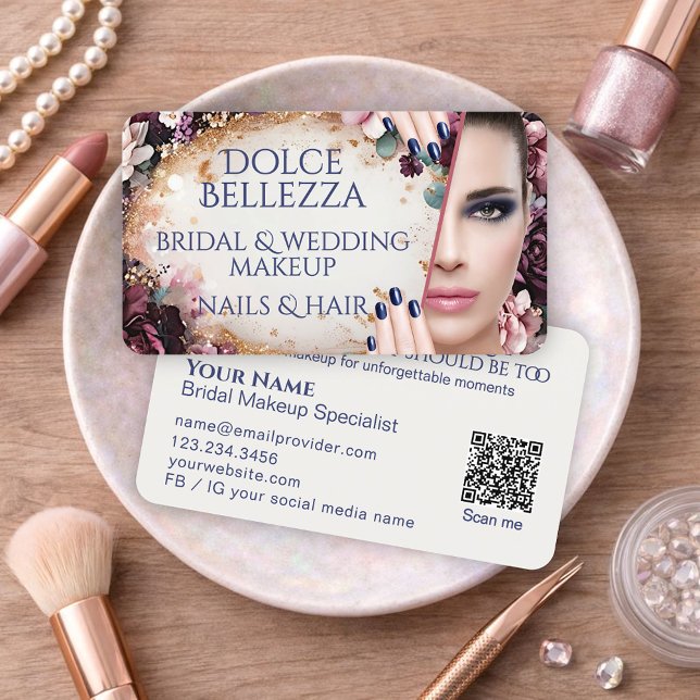 Luxury Purple Ivory Floral Bridal Makeup Artist Visitkort (Skapare uppladdad)