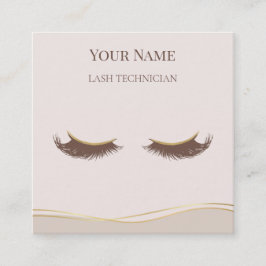 Luxury QR code Beige and Gold Lash Technician Fyrkantigt Visitkort