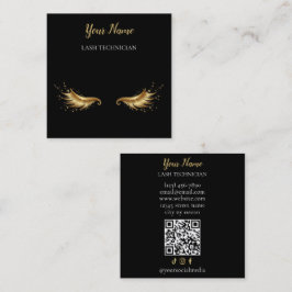 Luxury QR code Black and Gold Lash Technician Busi Fyrkantigt Visitkort