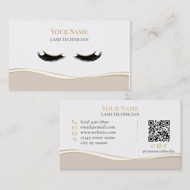 Luxury QR code Lash Technician Visitkort (Fram/baksida)