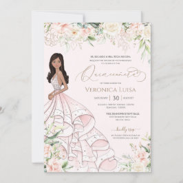 Luxury Quinceanera (mjuk Rosa och Vit ros Elegant) Inbjudningar