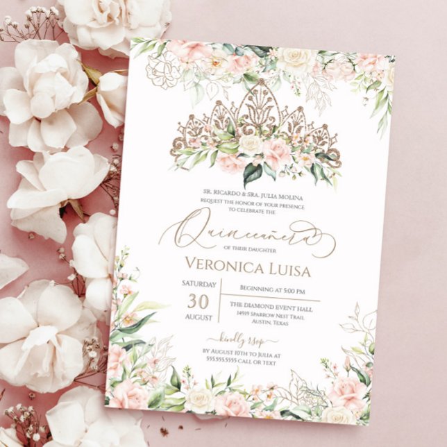 Luxury Quinceanera (mjuk Rosa och Vit ros Elegant) Inbjudningar (Skapare uppladdad)