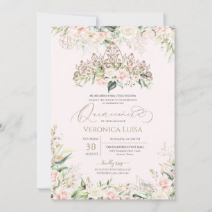 Luxury Quinceanera (mjuk Rosa och Vit ros Elegant) Inbjudningar
