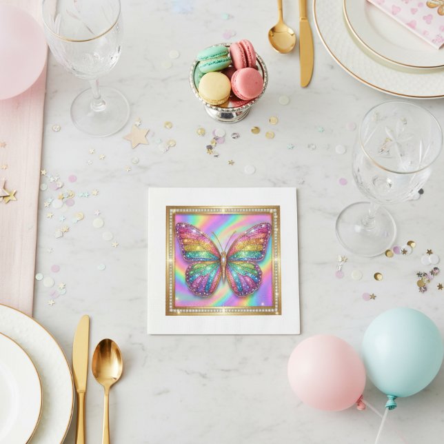 Luxury Rainbow Glitter Butterfly Party Paper Pappersservett (Skapare uppladdad)