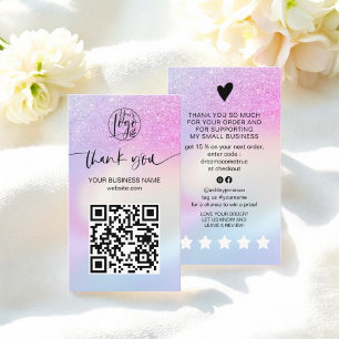 Luxury Rainbow Glitter Ombre Hologragrafiskt tack Visitkort