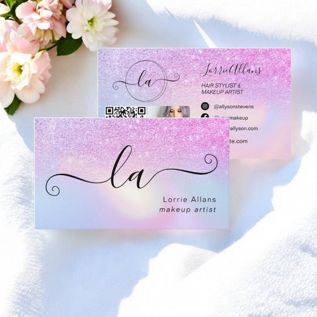 Luxury Rainbow Glitter Ombre Holography Makeup Visitkort (Luxury Rainbow Glitter Ombre Holographic Makeup Business Card)