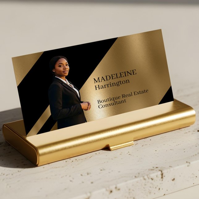 Luxury Real Estate Agent Black & Gold Black Luxe Visitkort (Luxury Real Estate Agent Black & Gold Black Luxe Business Card)
