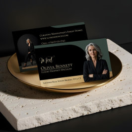 Luxury Real Estate Arch Frame Photo Black Gold Visitkort