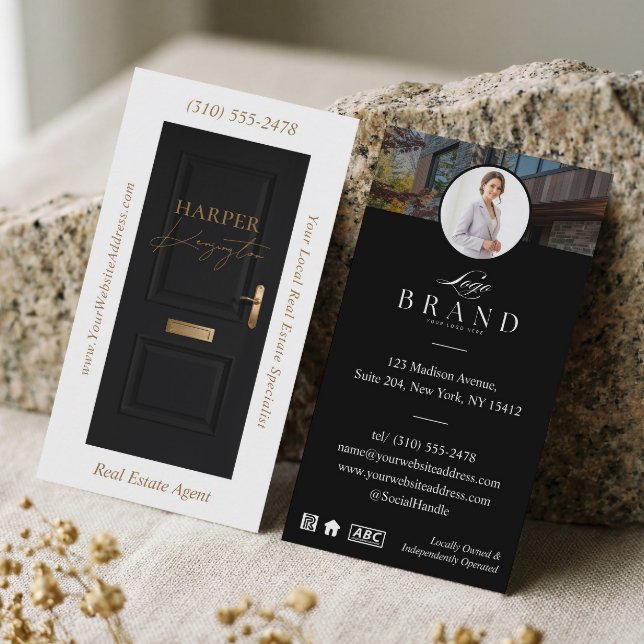 Luxury Real Estate Black Door Professional Photo Visitkort (Luxury Real Estate Black Door Professional Photo Business Card)