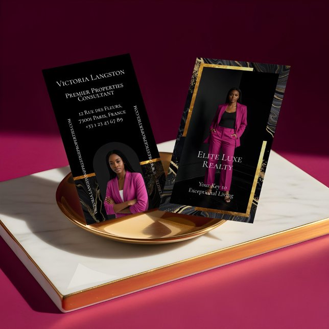 Luxury Real Estate Black Gold Marble Arch Photo Visitkort (Luxury Real Estate Black Gold Marble Arch Photo Business Card)