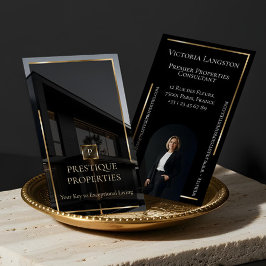 Luxury Real Estate Black Gold Photo Monogram Visitkort