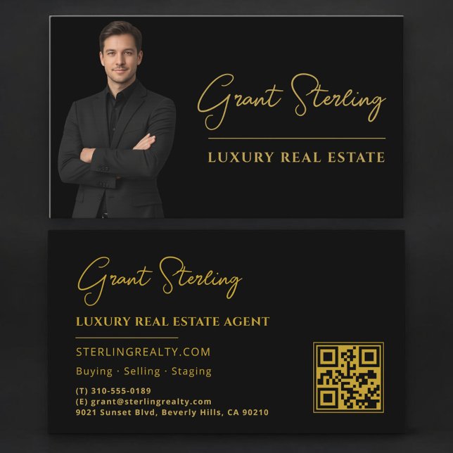 Luxury Real Estate Black Gold QR Code Script  Visitkort (Skapare uppladdad)