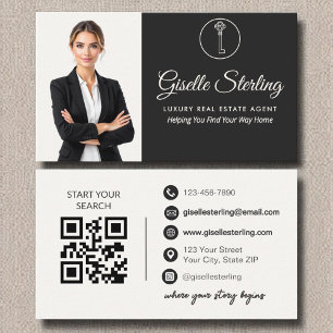 Luxury Real Gods Agent White Photo QR-kod Visitkort