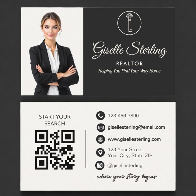 Luxury Realtor Neutral Photo QR Code  Visitkort (Skapare uppladdad)