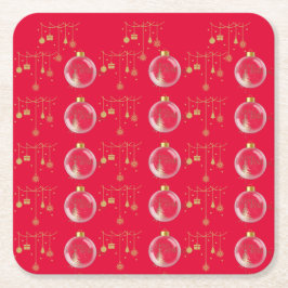 Luxury Red and Gold Bauble Christmas Underlägg Papper Kvadrat