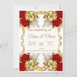 Luxury Red and Gold Floral Wedding Invitation Inbjudningar