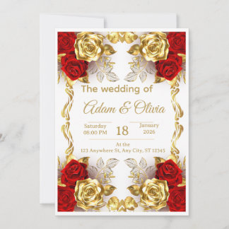 Luxury Red and Gold Floral Wedding Invitation Inbjudningar