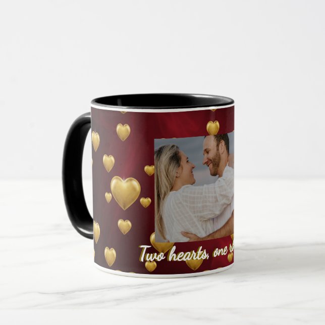Luxury Red and Gold Heart Personalized Photo Coupl Mugg (Framsida vänster)