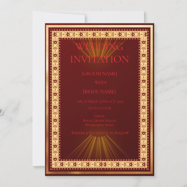 Luxury Red and Gold Wedding Invitation  Inbjudningar (Framsida)