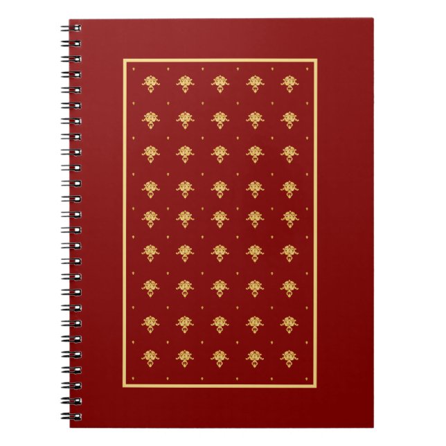 Luxury Red and Guld Vintage Damask Pattern Anteckningsbok (Framsidan)
