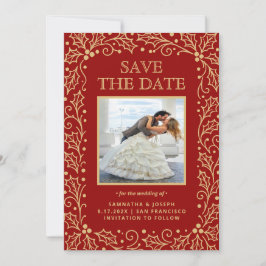 Luxury Red & Antique-Gold Photo Spara Datumet