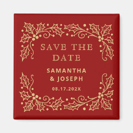 Luxury Red & Antique-Gold Save the Date Magnet