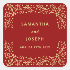 Luxury Red & Antique-Gold Wedding Candle Label Fyrkantigt Klistermärke