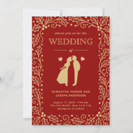 Luxury Red & Antique-Gold Wedding Inbjudningar