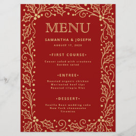Luxury Red & Antique-Gold Wedding Menu Card Meny