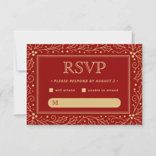 Luxury Red & Antique-Gold Wedding OSA Kort (Framsida)