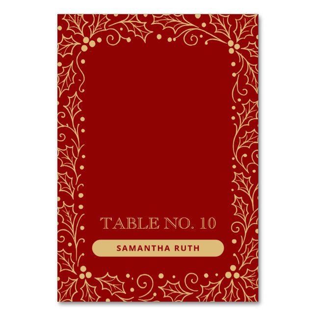Luxury Red & Antique Gold Wedding Place Card Bordsnummer (Framsidan)