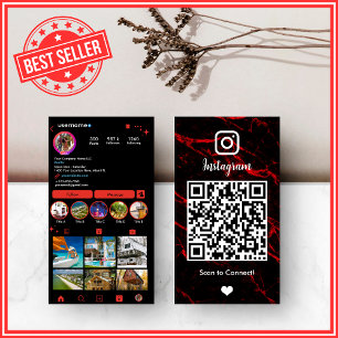 LUXURY Red & Black Instagram Marble Agate QR Visitkort