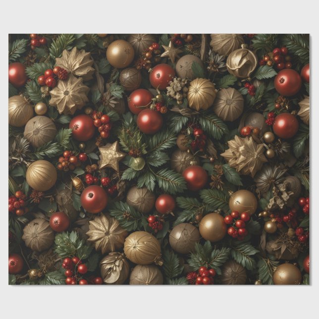 Luxury Red Gold Christmas Ornament  Presentpapper (Platt)