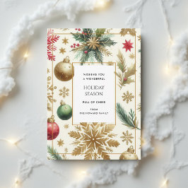 Luxury Red Grönt Guld Snowflake Helgdag Card