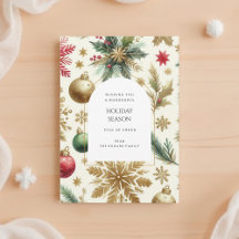 Luxury Red Grönt Guld Snowflake Helgdag Card