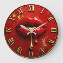 Luxury Red Lips Modern Glam Home Decor Stor Klocka