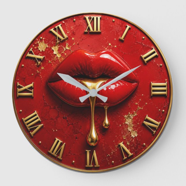 Luxury Red Lips Modern Glam Home Decor Stor Klocka (Framsida)
