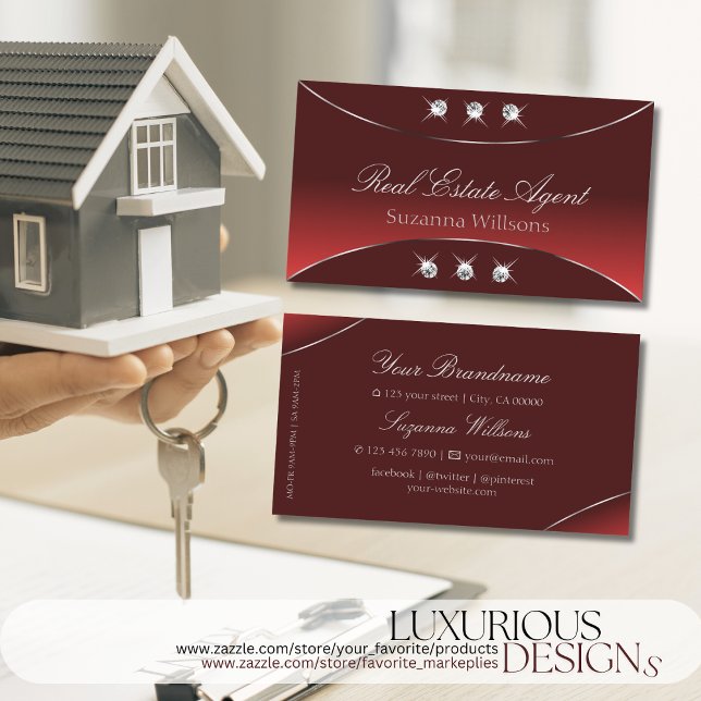 Luxury Red med Silver Decor och Sparkly Diamonds Visitkort (Skapare uppladdad)