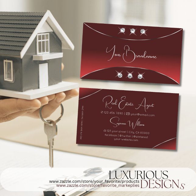 Luxury Red med Silver Decor Sparkling Diamonds Visitkort (Skapare uppladdad)