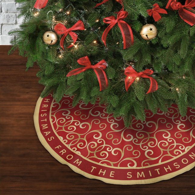 LUXURY RED OCH GULD CHRISTMAS DAMASK PERSONLIG JULGRANSMATTA BORSTAD POLYESTER (Skapare uppladdad)