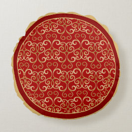 LUXURY RED OCH GULD CHRISTMAS DAMASK PERSONLIG RUND KUDDE