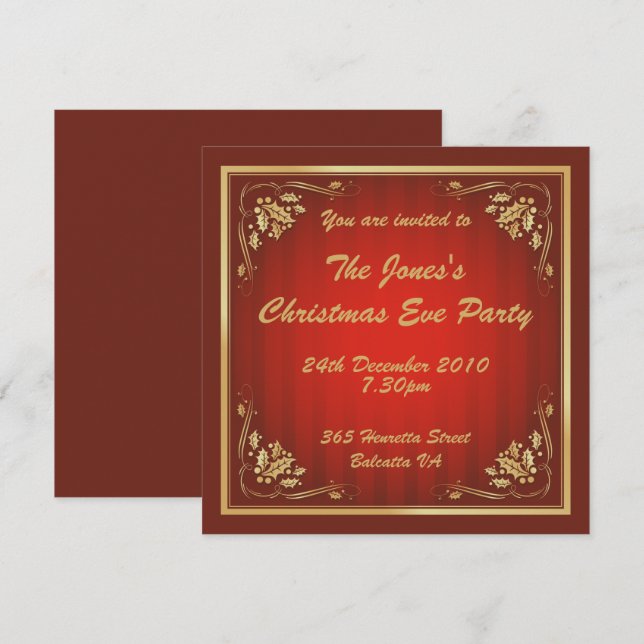 Luxury Red och Guld jul Party Inbjudningar (Fram/baksida)