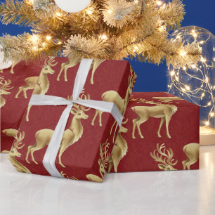 Luxury Red renindeose moose Guld god jul Mönster Presentpapper