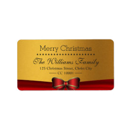 Luxury Red Ribbon & Guld Glitter jul Adress Adressetikett